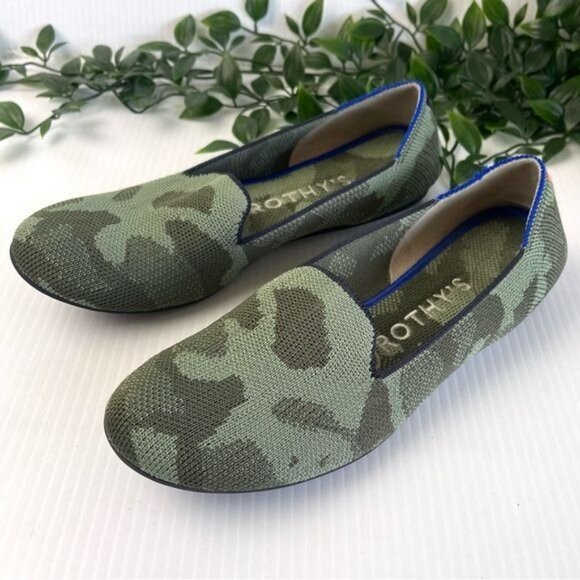 Rothy's The Loafer Olive Camo Print Fabric Slip On Flats 6 - Picture 1 of 10